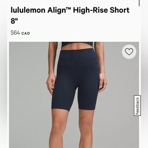 Lululemon Align high rise biker shorts size 8